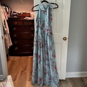 Monique Lhuillier tie around knock floor length gown